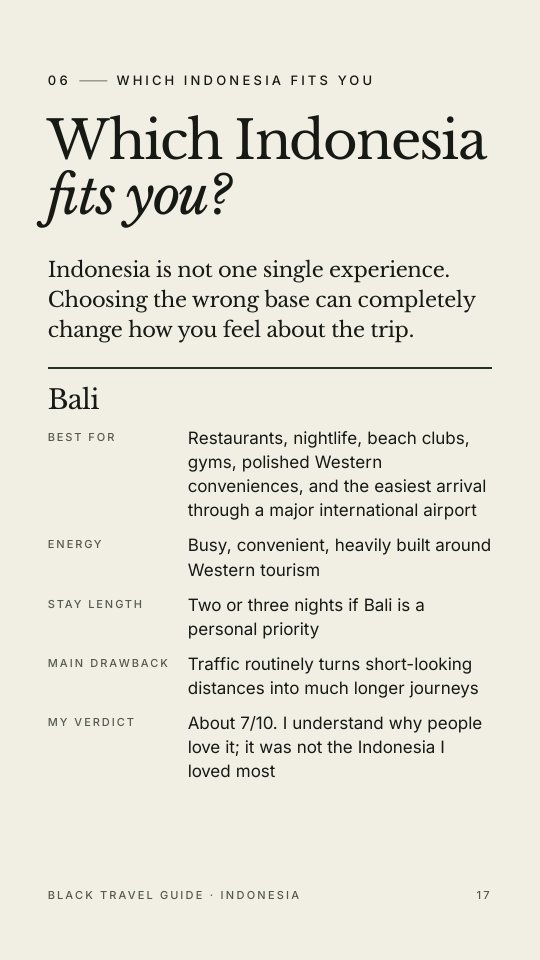 Which Indonesia fits you: a side-by-side comparison page